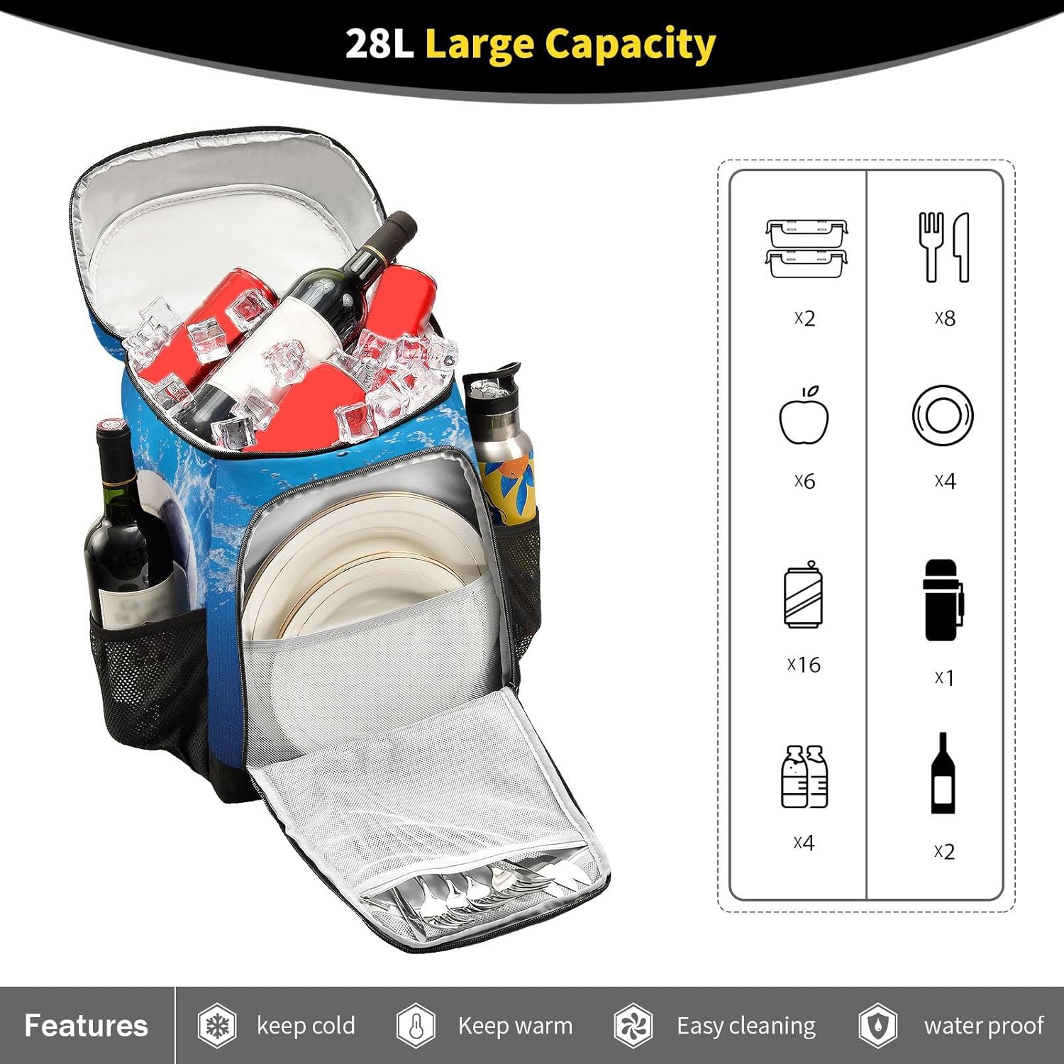 Soccer Ball in Water Splash Cooler Backpack 36 Cans Leakproof Waterproof Backpack Cooler Bag Beach Accessories Travel Camping Fishing Backpack for Women Men
