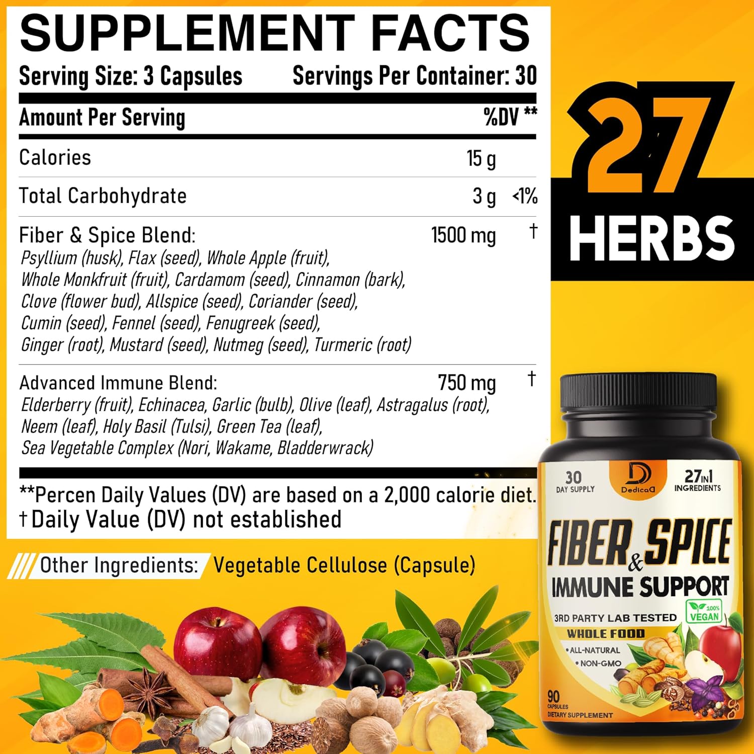 DEDICAD 27in1 Fiber and Spice Supplement Combined with Org