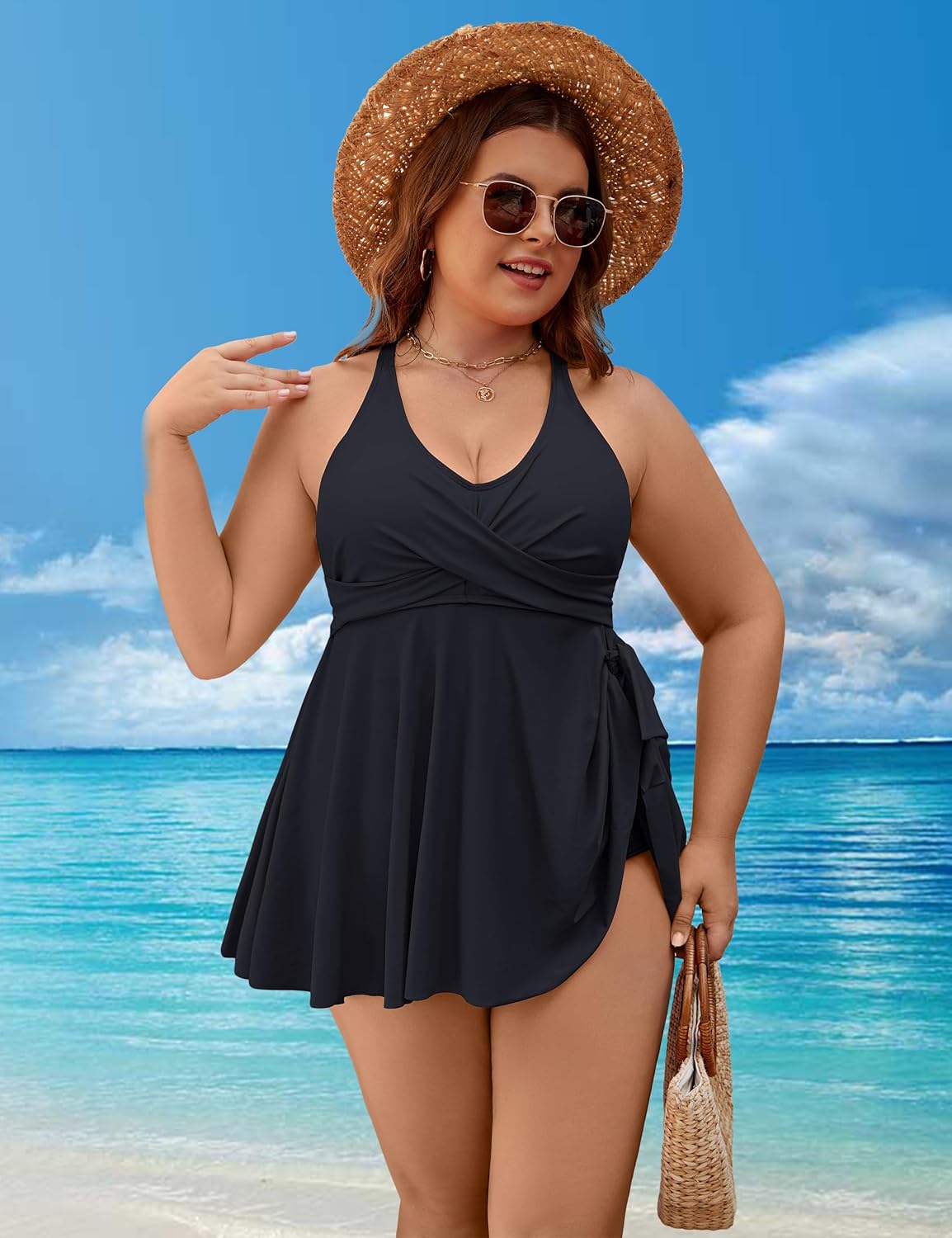Edelqual Womens Plus Size Tankini Swimsuit Two Piece Tummy Control Bathing Suits Swim Dress Swimwear with Shorts - Image 8