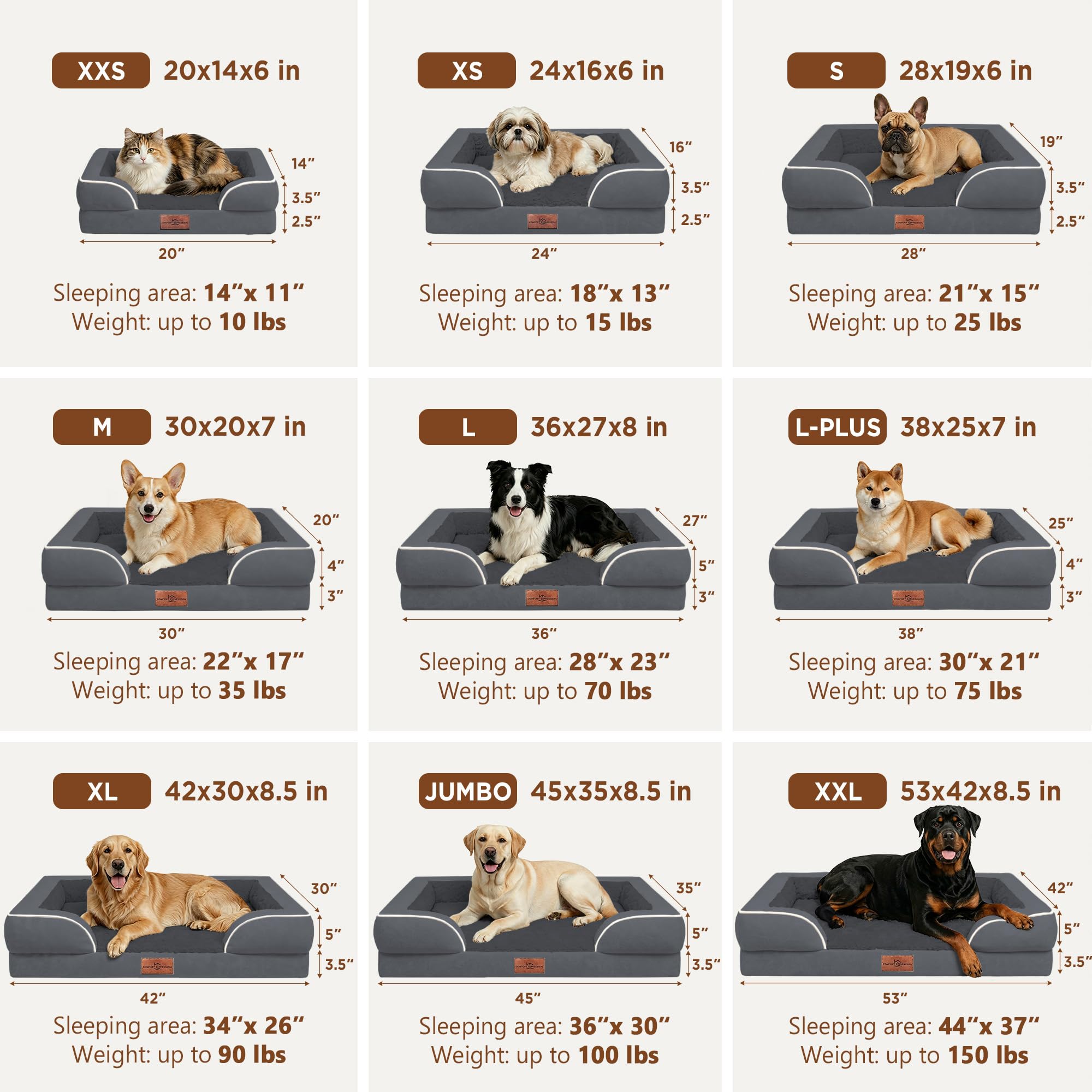 Comfort Expression Cama ortopédica para Perros extragrandes de 53 x 42 Pulgadas, Cama para Mascotas XXL de Espuma Impermeable con Cojines extraíbles, sofá para Perros con Funda Lavable y Parte