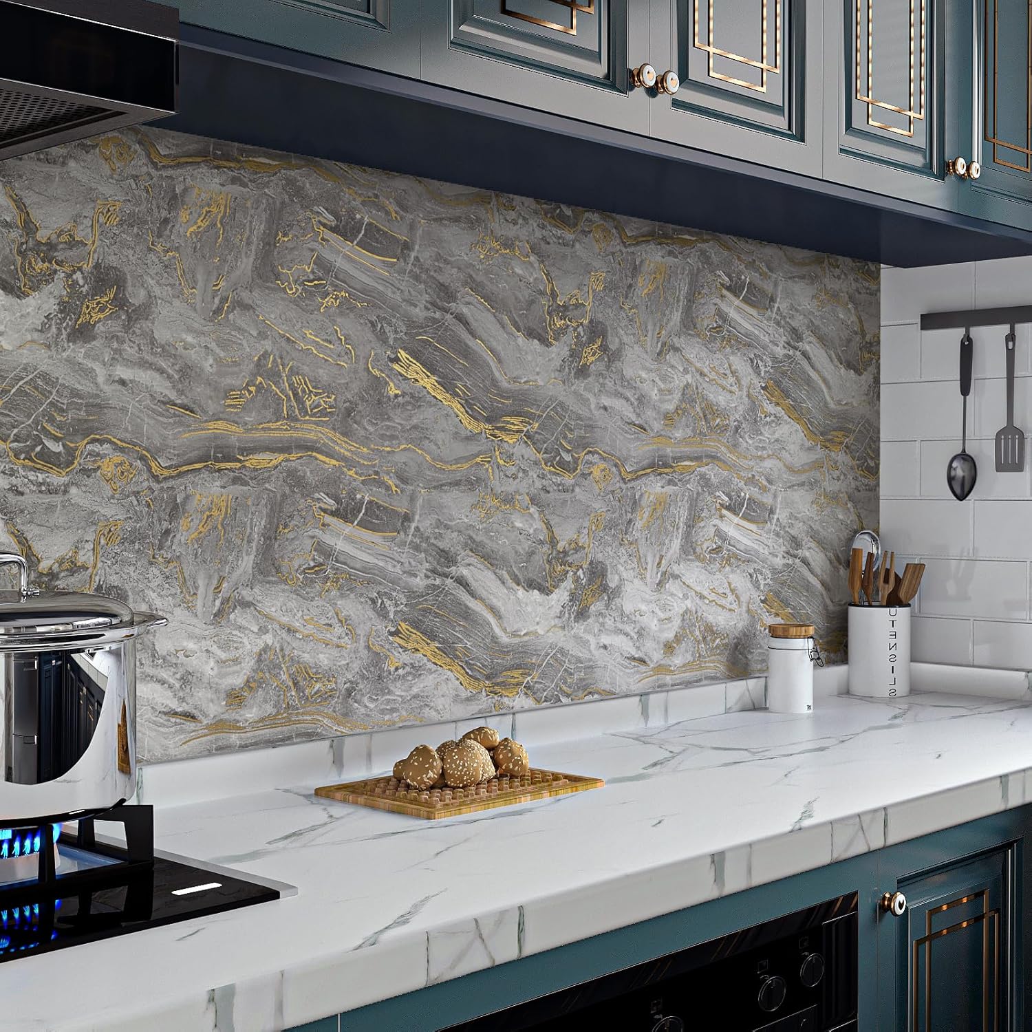 VaryPaper 15.7''x78.7'' Matte Marble Countertop Contact Paper Waterproof Grey Marble Wallpaper Peel and Stick Counter Top Covers for Kitchen Removable Self Adhesive Marble Vinyl for Table Desk Shelves