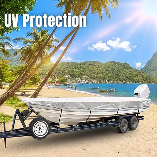 Miniatura 5 de SPORTYOUTH Cubierta para lancha, cubierta para lancha remolcable de 12 a 14 pies, tela Oxford impermeable 210D, anti-UV, a prueba de polvo, ajuste