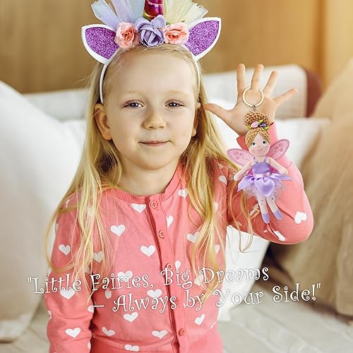 Miniatura 5 de June Garden Muñeco de hadas de jardín encantado de 7 pulgadas, llavero suave de felpa, regalo para niñas, color azul