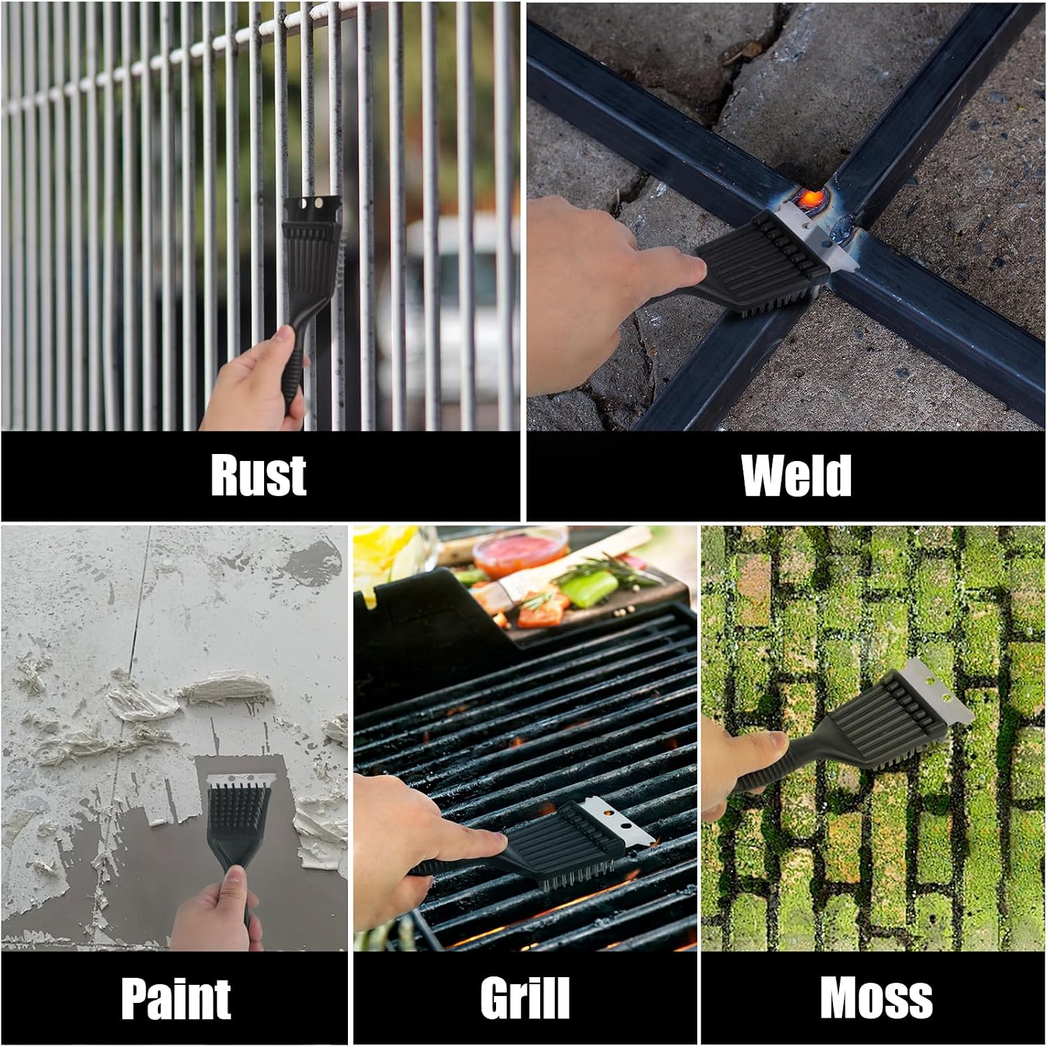 Wire Brush with Scraper for Paint Removal Rust Cleaning 2-Pack Versatile Stainless Steel Bristle Brush for Cleaning Grill Stains Welds Moss and More image 2