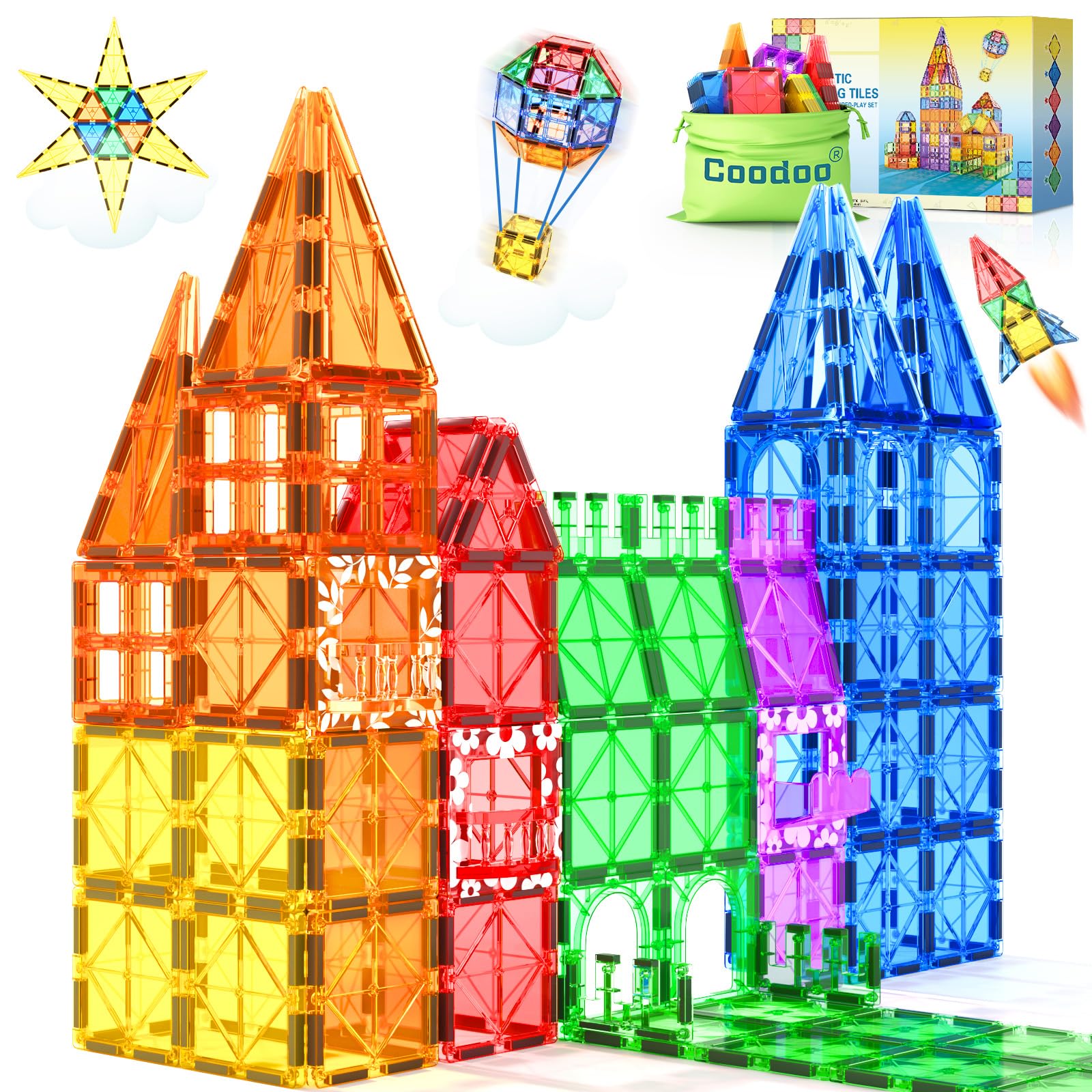 60 PCS Magnetic Building Tiles STEM Magnetic Blocks Sensory Toys Kids Games Magnet Building Toys for Boys and Girls Aged 3+, Kids Brain Development Preschool Kindergarten Toddler Toys