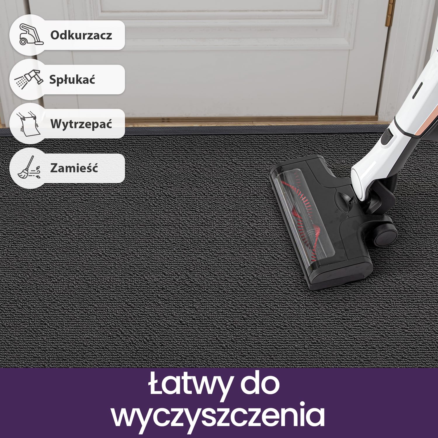 DEXI Wycieraczka do drzwi 60 x 90 cm, antypoślizgowa, odporna na plamy i blaknięcie, niski profil, łatwe do czyszczenia, dywanik wejściowy do użytku na zewnątrz i wewnątrz, jednolity szary