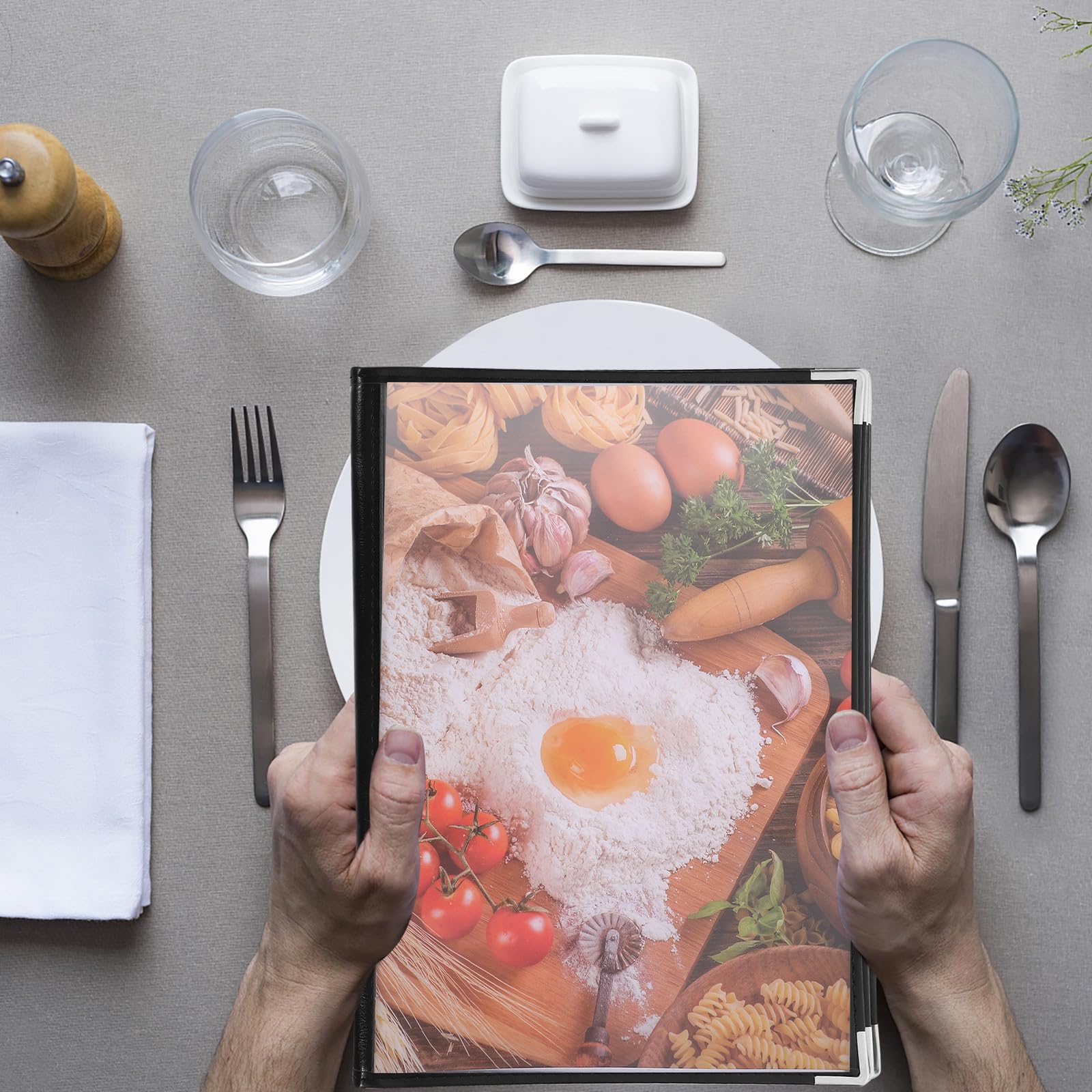 Yardenfun Portamenús de Plástico Blanco para Restaurante y Cafetería 6 Páginas y Diseño Moderno, Resistente y Versátil para Listas de Vinos y Menús