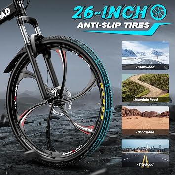 26 Foldable MTB 21-Speed Full Suspension, High-Carbon Steel Frame, Dual Disc Brakes & Quick-Release Tires Adults & Teens (Multiple Colors)