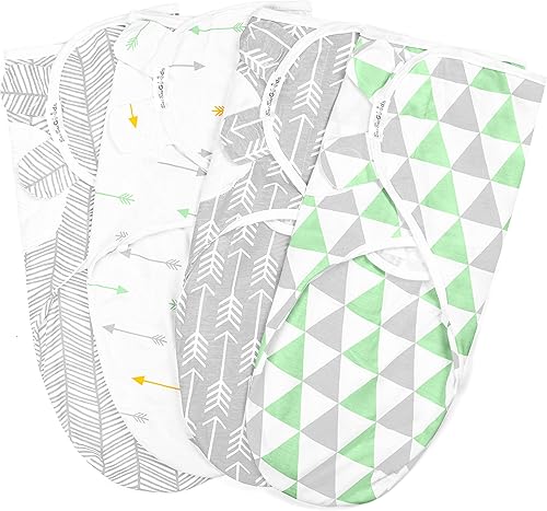 BaeBae Goods Manta de envoltura ajustable para bebé, juego de 4, mantas envolventes para bebés para niños y niñas, hechas en algodón suave