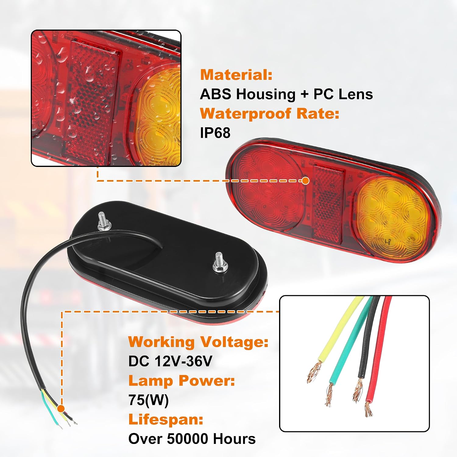 X AUTOHAUX 2pcs 14 LED Trailer Tail Lights 12V-36V Turn Signal Brake Tail Light Universal for Utility Trailer Truck Boat Pickup RV Camper UTV UTE Red Amber
