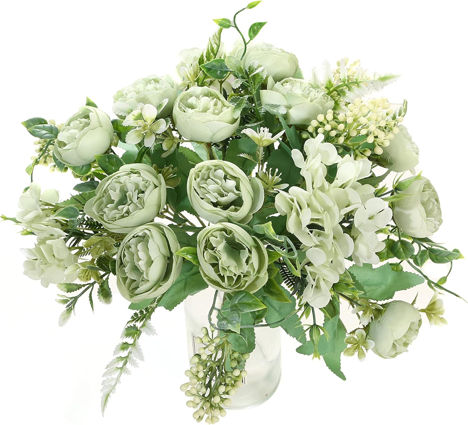Artificial Flowers Fake Peony Silk Mini Plastic Bridal Flowers for DIY Wedding Bouquets Home Decorations 4 Packs(Light Green) - Image 4