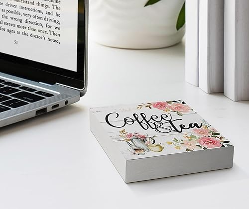 Miniatura 3 de Cartel de madera floral rosa café y té, decoración de escritorio, decoración de madera rústica para el hogar, cocina, oficina, café y bar, Multi3