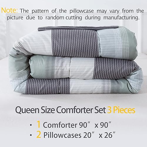 Miniatura 2 de Andency - Juego de edredón de rayas de microfibra suave con bucles en las esquinas