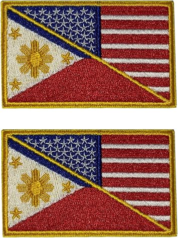 2pcs USA Flag & Philippine Flag Embroidery Patch Military Patches Tactical Emblem Applique Embroidered Patch Badges Applique for Jeans Jackets Hats Jackets Vests