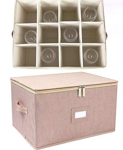 Miniatura 5 de popoly Caja de almacenamiento para copas de vino, recipientes de almacenamiento con divisores, suministros de mudanza apilables para 12 copas de