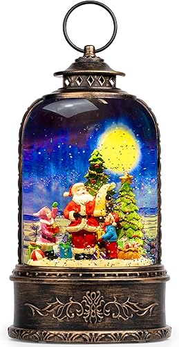 Linterna musical de globo de nieve iluminada, lista de regalos de Papá Noel, linterna de agua con remolino brillante, decoración del hogar de