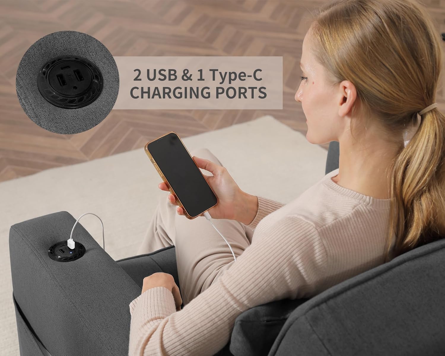 DURASPACE Pull Out Sofa Bed 3-in-1 Convertible Sofa Sleeper Chair Bed with USB, Cup Holder, Adjustable Armchair Beds for Small Spaces, Apartment, Living Room, Office (Dark Gray Linen)