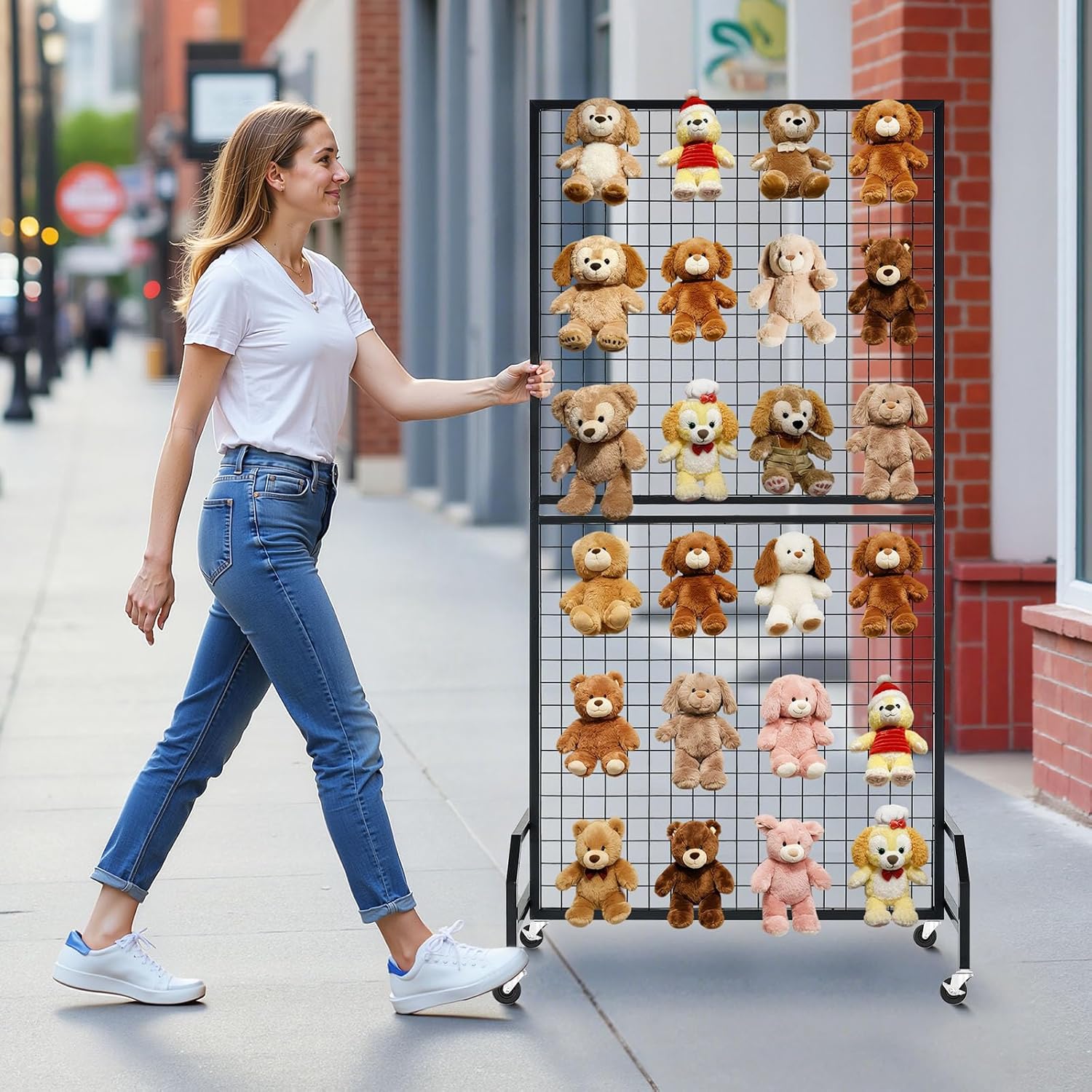 VEVOR 2 Packs Grid Wall Panels, 2.9 x 5.9 ft Wire Grid Panels Display Rack, Movable Art Display Shelf with Wheels and 10 Hooks, Black Carbon Steel Gridwall for Craft Show, Decor, Storage, Notice Board