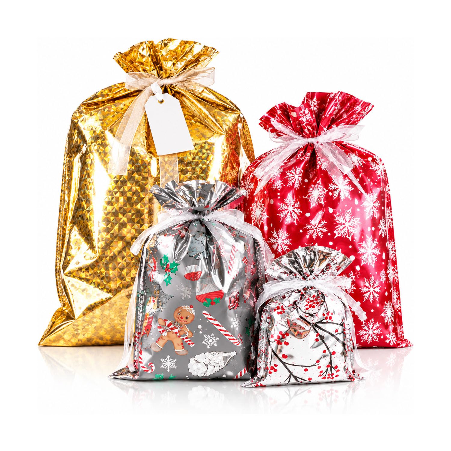 WesGen Christmas Gift Bags,40Pcs Santa Wrapping Bag in 4 Sizes and 4