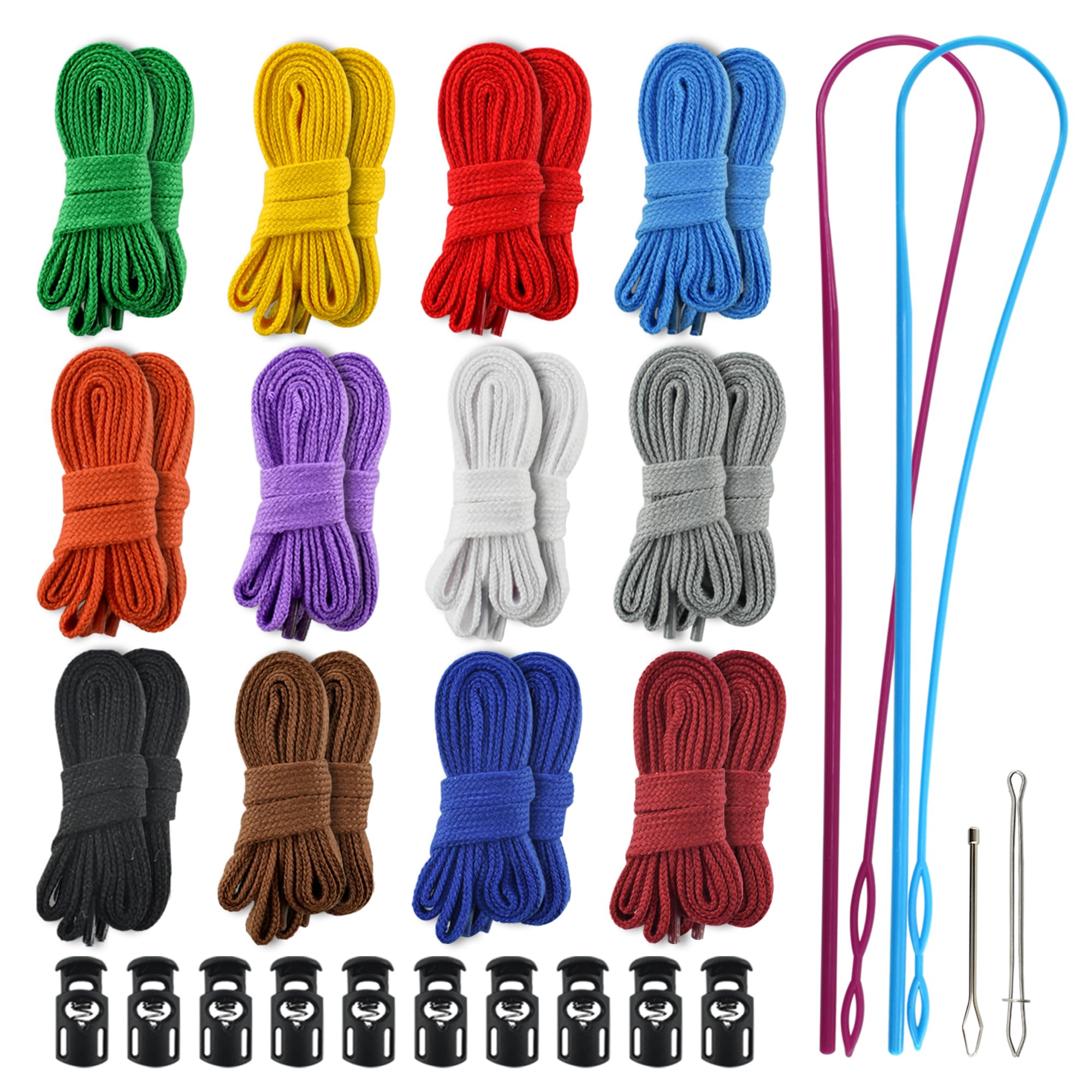 LE-stone 24Pcs Replacement Drawstrings Colorful Replace Hoodies String Cording with Metal Tip 3Pcs Threader Tool Kit 10Pcs Cord Locks Stopper Toggle for Hoodie Shoes Trousers Coat Backpack