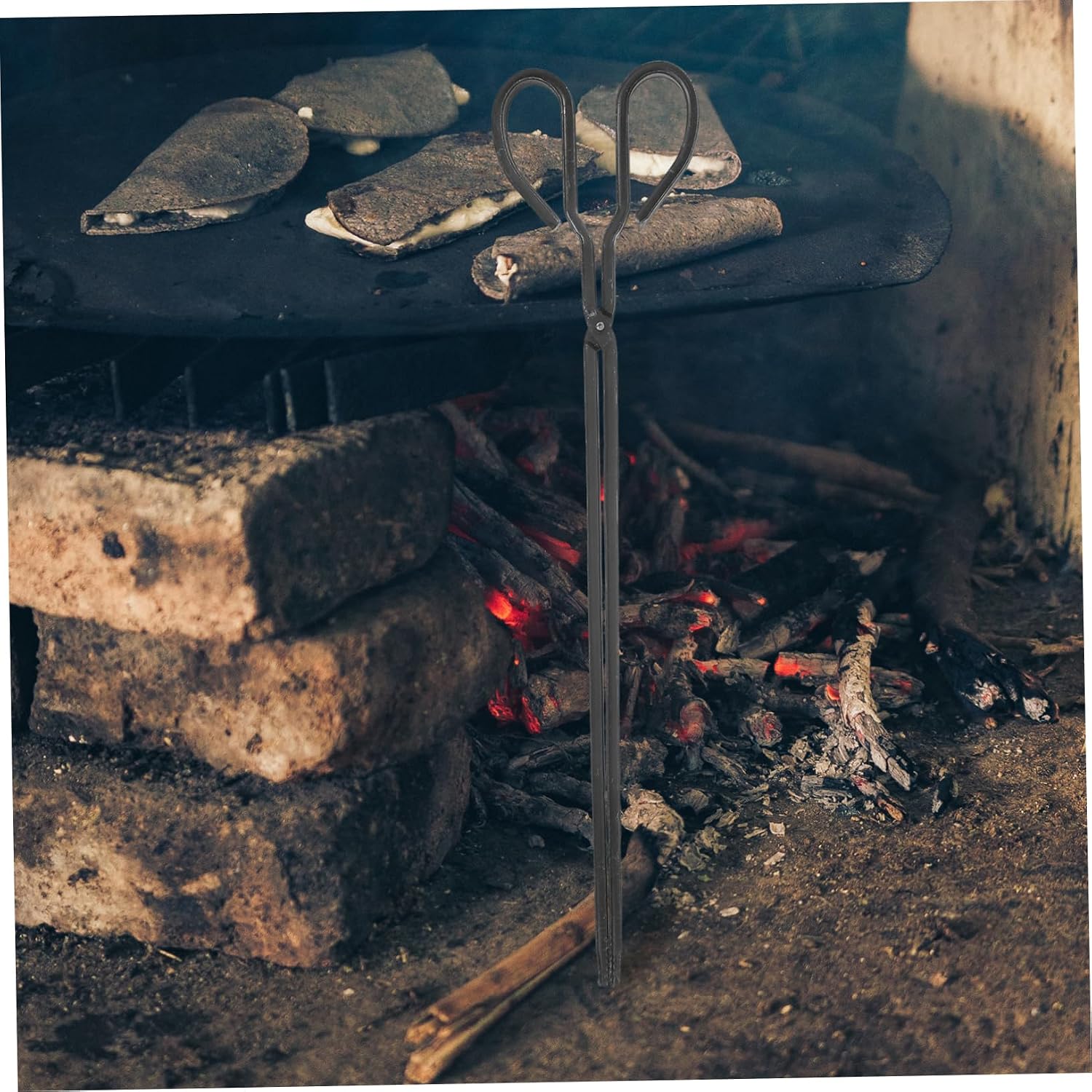 Heavy Duty Iron Fire Tongs for Campfire Extra Fireplace Tool for Management Portable Log for Barbecue and Charcoal Handling
