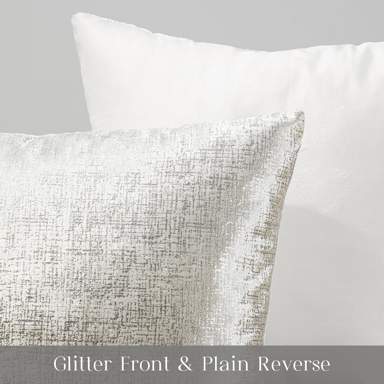 Phantoscope Pack of 2 Sparkling Velvet Decorative, Silver and White Decorative Velvet Pillow Cover, Solid Square Cushion Cover Pillowcase for Couch Bed and Chair, White, 18 x 18 inches, 45 x 45 cm