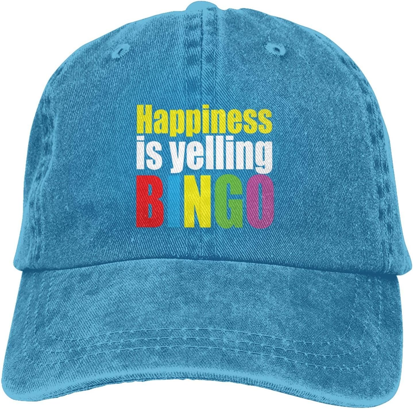 Happiness is Yelling Bingo Funny Hat Adjustable Denim Baseball Cap Black Dad Hat Men Women