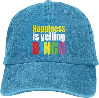 Happiness is Yelling Bingo Funny Hat Adjustable Denim Baseball Cap Black Dad Hat Men Women