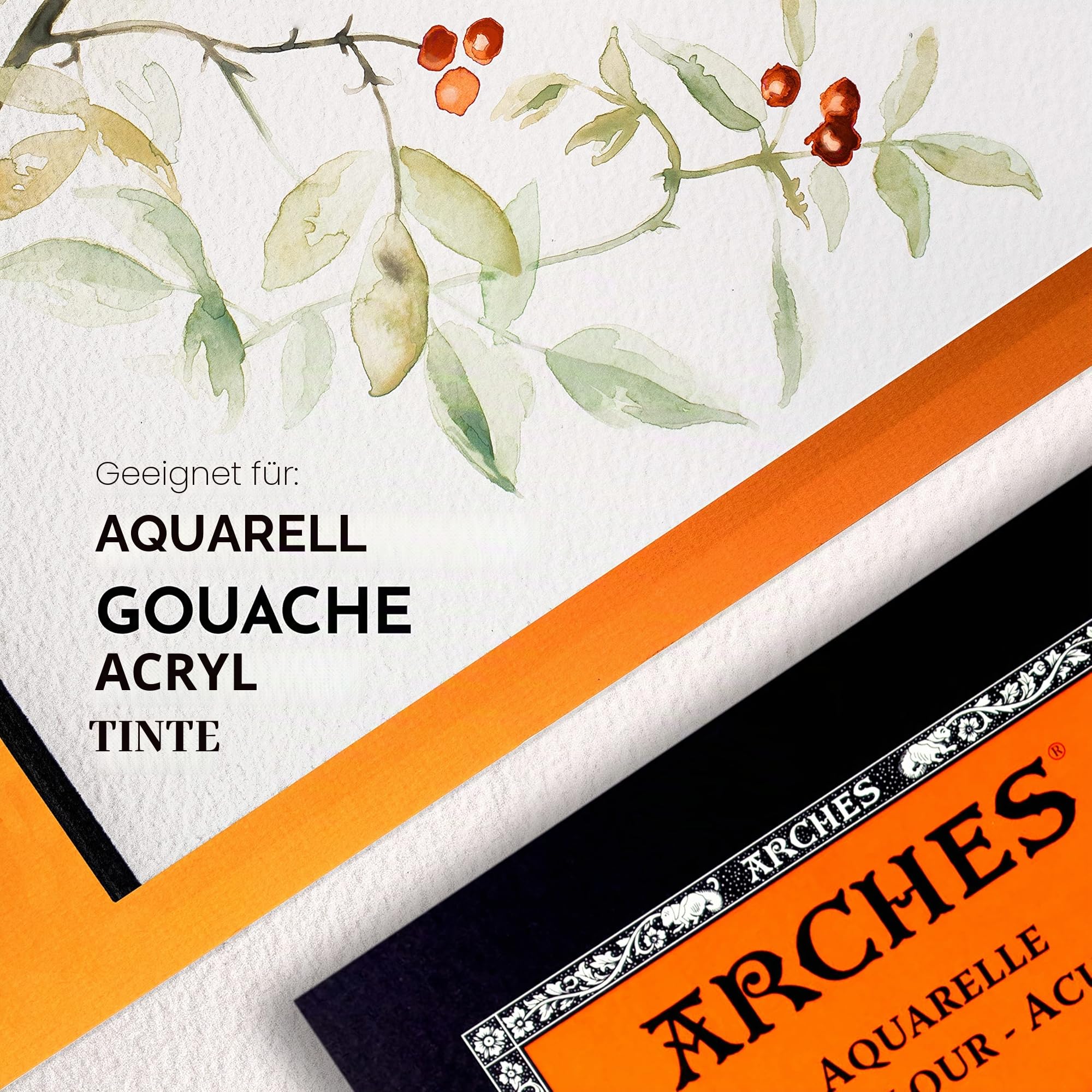 Arches 1795102 Aquarellpapier im Block (23 x 31 cm, Kopfgeleimt, 300g/m² Feinkorn) 12 Blatt naturweiß