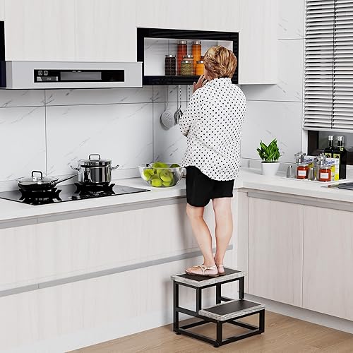 Miniatura 10 de Taburete escalonado para adultos y niños, taburete resistente para armario, taburete resistente para cocina, baño, dormitorio, capacidad de hasta