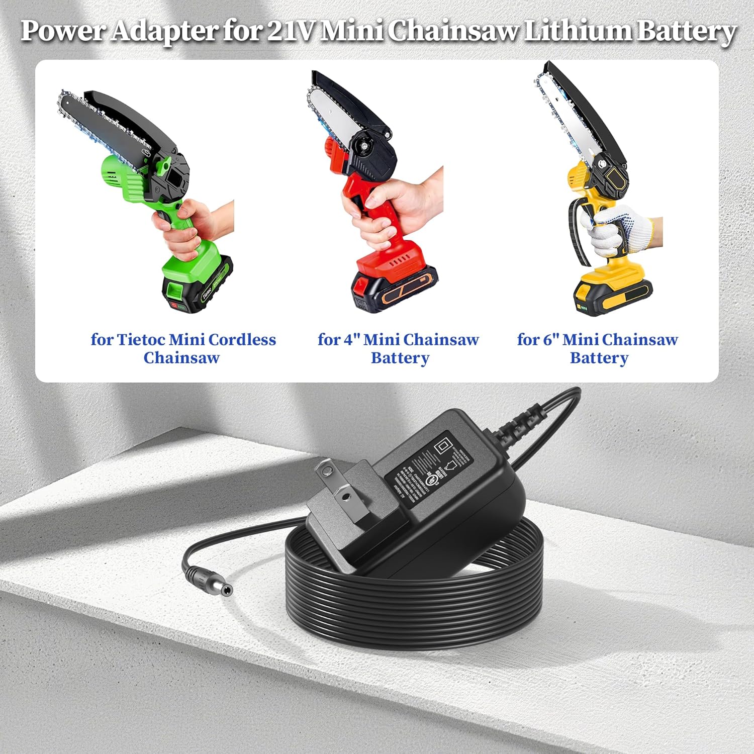 21V Charger for Tietoc Mini Cordless Chainsaw AC Adapter for 4 inch / 6 Inch Handheld Chain Saw Power Supply for DC21V 1.0Ah Lithium Battery Pack Cable Cord - Image 3