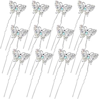 Waydress 12 Pcs Butterfly Hair Pin Butterfly Hair Clips, Elegant | Crystal Pearl Hair Clips, Bridal Wedding Pins, Butterflies Bride Headwear Accessories for Women
