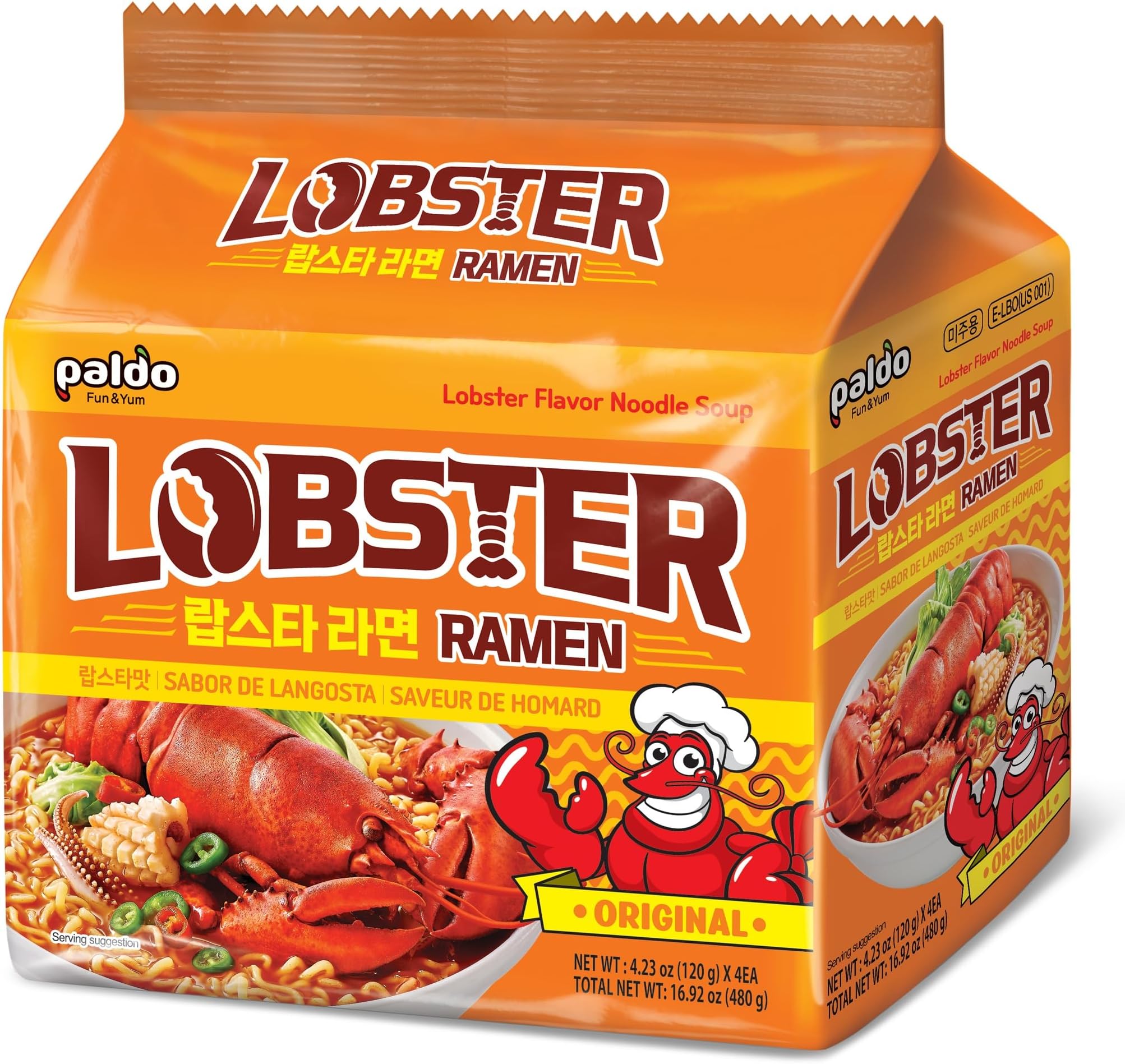 Paldo Lobster Ramen, Spicy Korean Noodles, Pack Of 4, 510 Grams