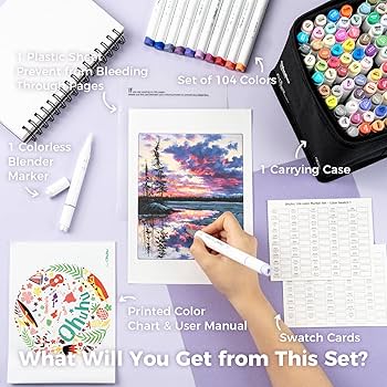 Amazon.com : Ohuhu Alcohol Markers Brush Tip- 104-color