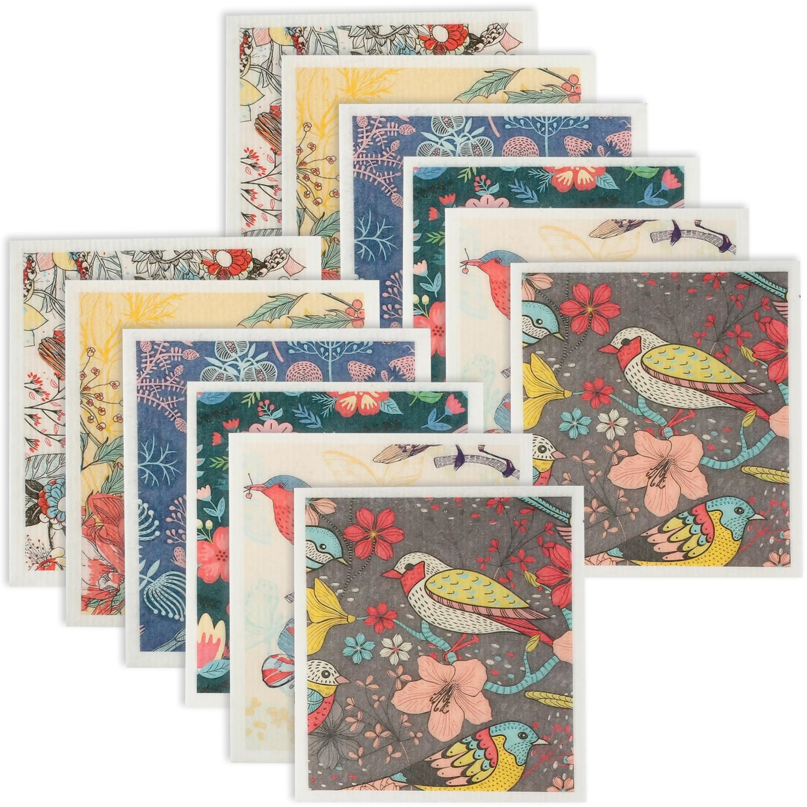 Zejexxb Colorful Bird 12Pcs Swedish Dishcloth Set Reusable Kitchen Cellulose Dish Cloths Ecofriendly Absorbent Dish Rags Washable Quick Drying Dishcloth Towels For Cleaning In The Kitchen (Colorful Bird 12Pcs)