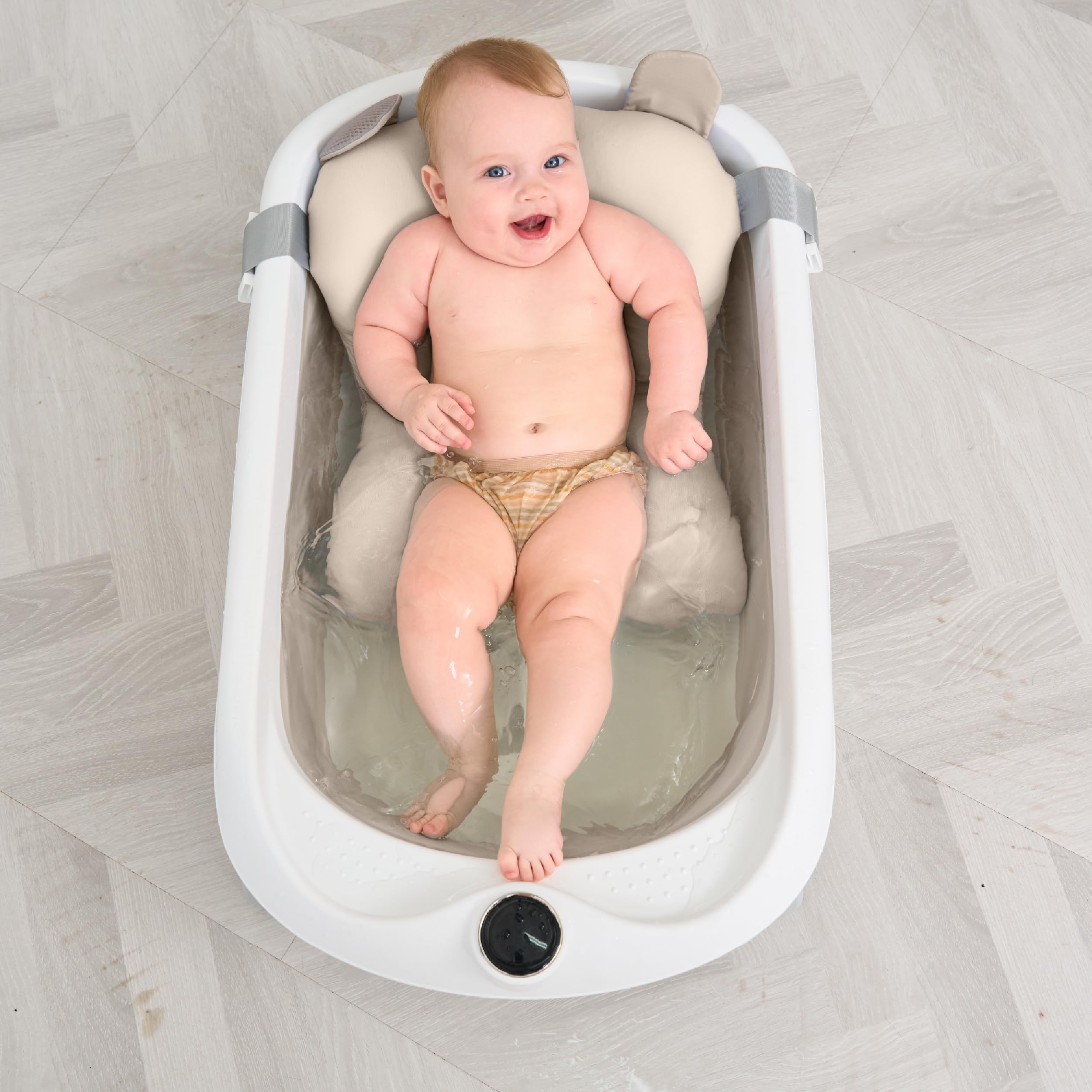 Bañera Plegable Bebé Con Cojín De Baño Antideslizante - bañera Bebe Plegable Con Termómetro - Asiento Bañera Bebe - Desde El Nacimiento Hasta Los 3 Años - Regalos De Nacimiento (APRICOSA)