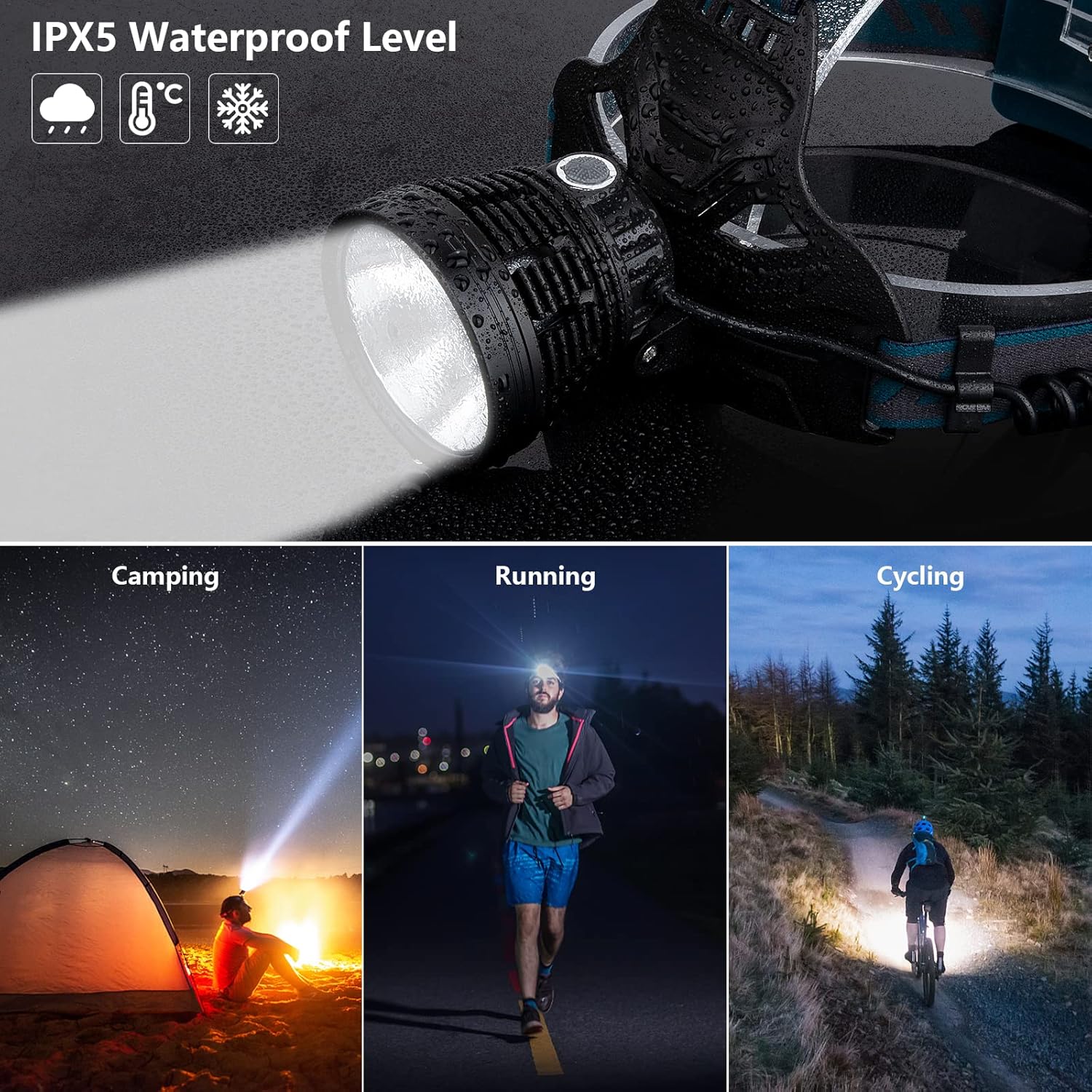 LED Rechargeable Headlamps for Adults, 90000 Lumen Super Bright Headlamp Flashlight 90°Adjustable 4 Modes IPX5 Waterproof USB Rechargeable Head Lamp for Camping Running Hunting Cycling Climbing Hiking - - 
