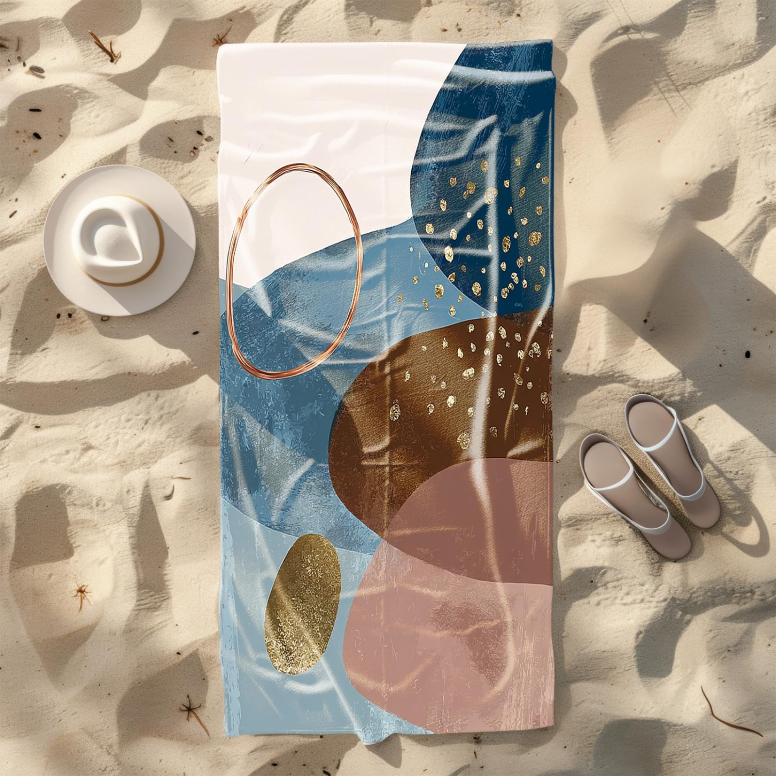 Générique Serviette de Plage XXL Modèle Bleu Marron | Grande Taille Serviette de Plage et Douche Avec Elastique Microfibre Absorbante et Légère Sport Séchage Rapide