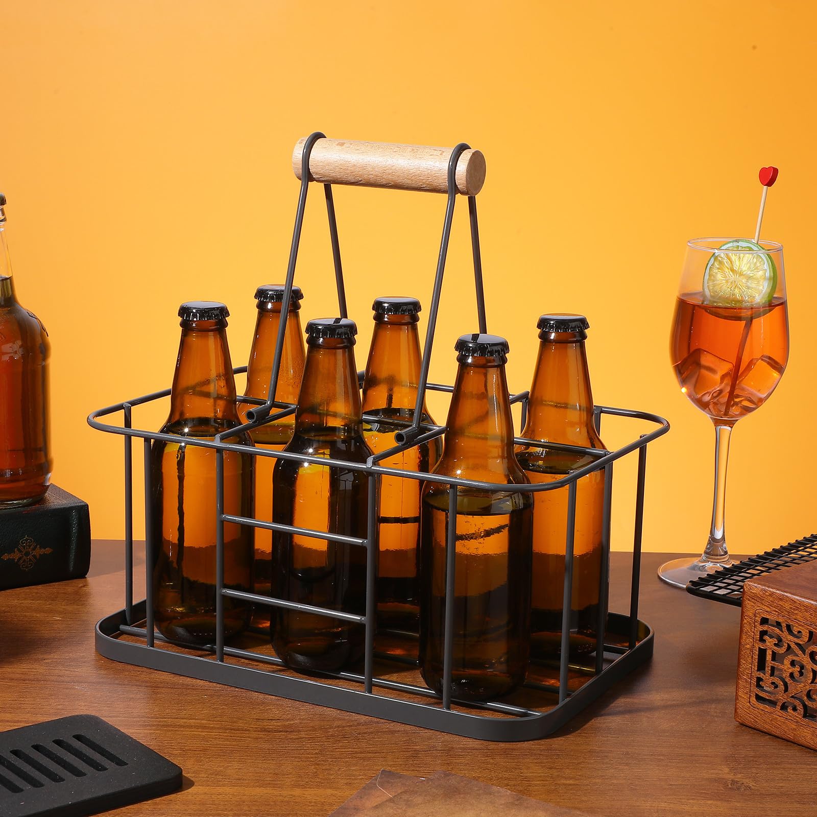 Alipis Weinkorb Praktischer Weinhalter Handlicher Picknick Weinständer Kohlenstoffstahl Holz Einfaches Design Für Zuhause Bars Und Partys 1 Stück