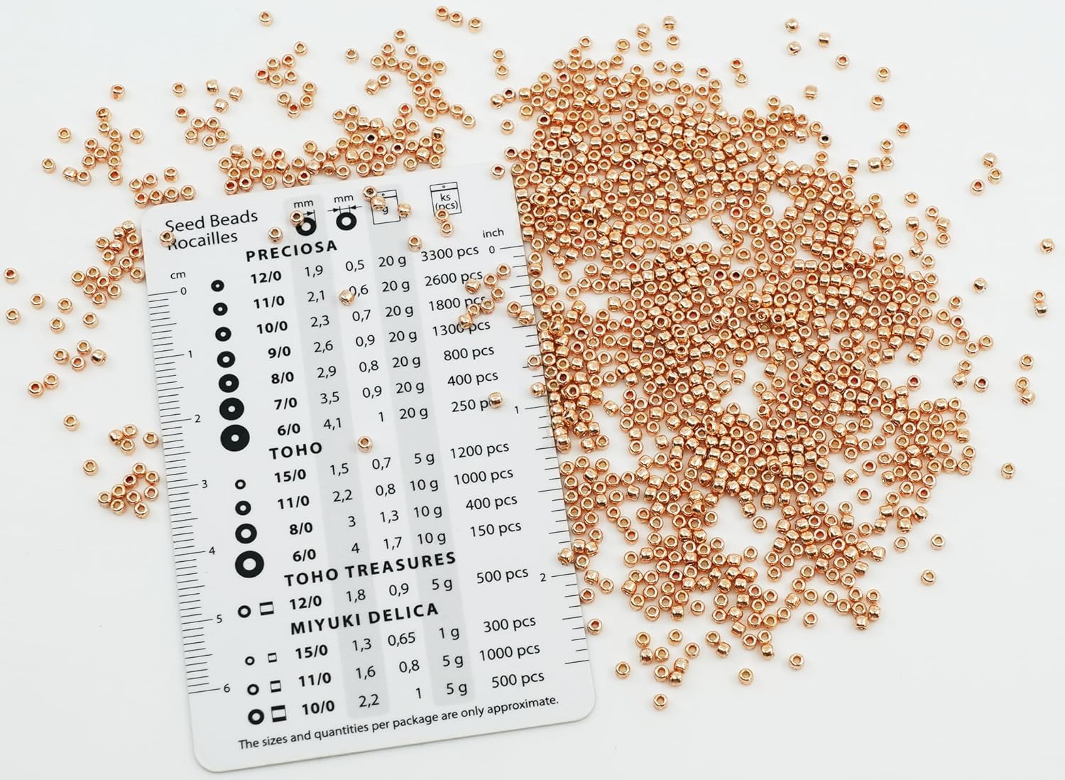 0.35oz Rocailles TOHO Seed Beads 11/0 (2.2 mm), Permanent Finish Galvanized Rose Gold (#pf551) - Image 2