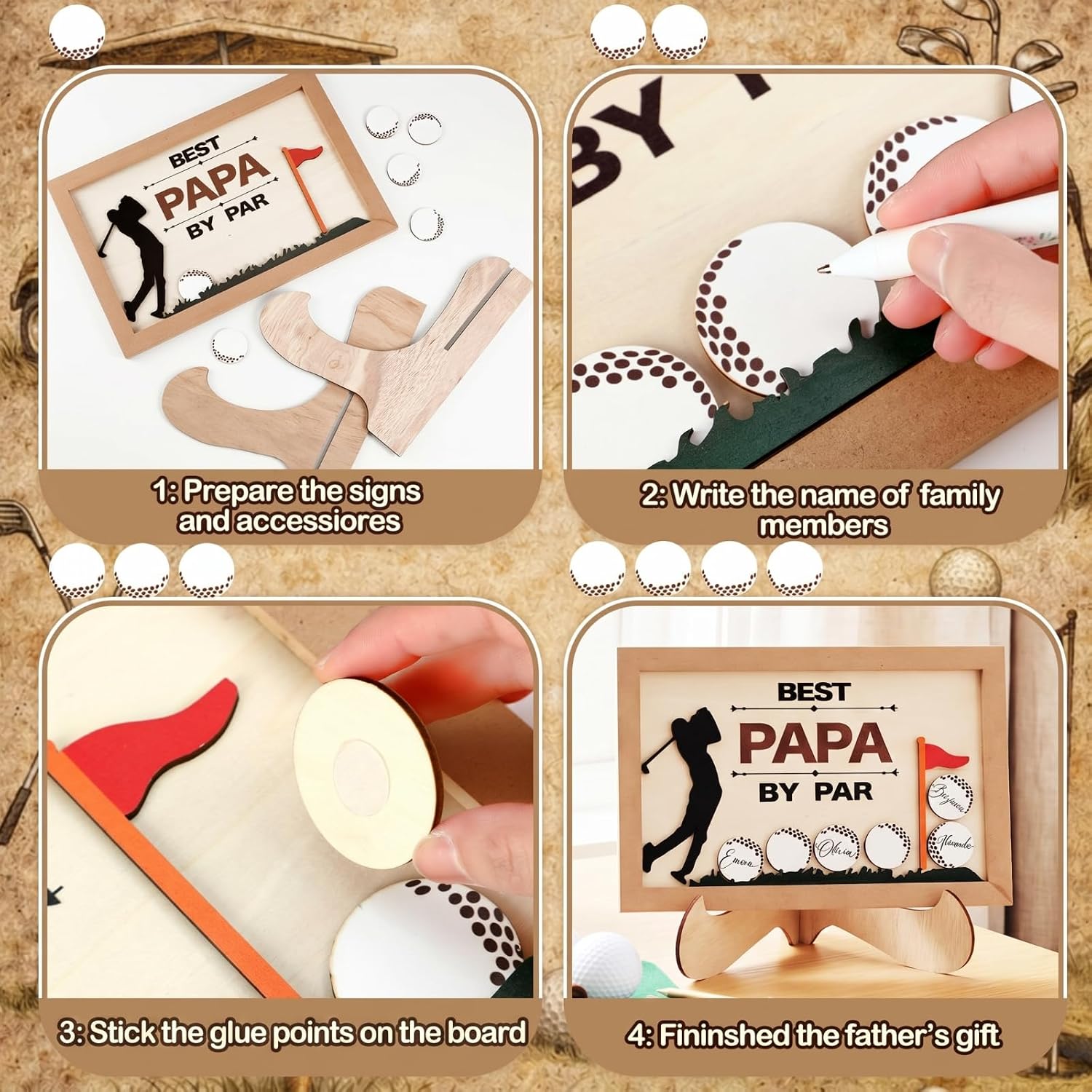 Novabright 6 Pcs Golf Gift for Dad Best Papa by Par Wooden Sign 13.4in image 3