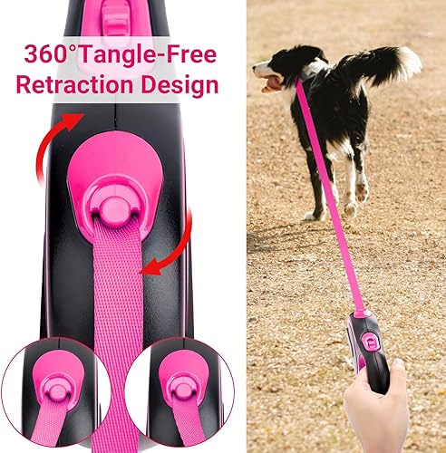 Miniatura 4 de Segarty Correa retráctil rosa para perro, correa de perro resistente de 16 pies para perros medianos y pequeños de hasta 44 libras, mango