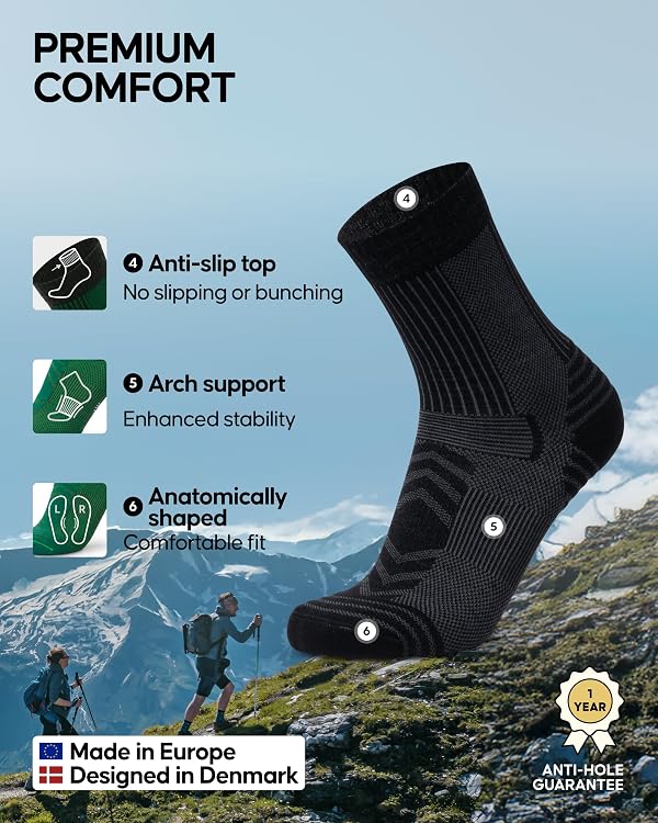 DANISH ENDURANCE Merino Wool Light Hiking Socks, Cushioned & Moisture Wicking Hiking Socks, Men, Women & Kids, 3 Pack by DANISH ENDURANCE - Image 3