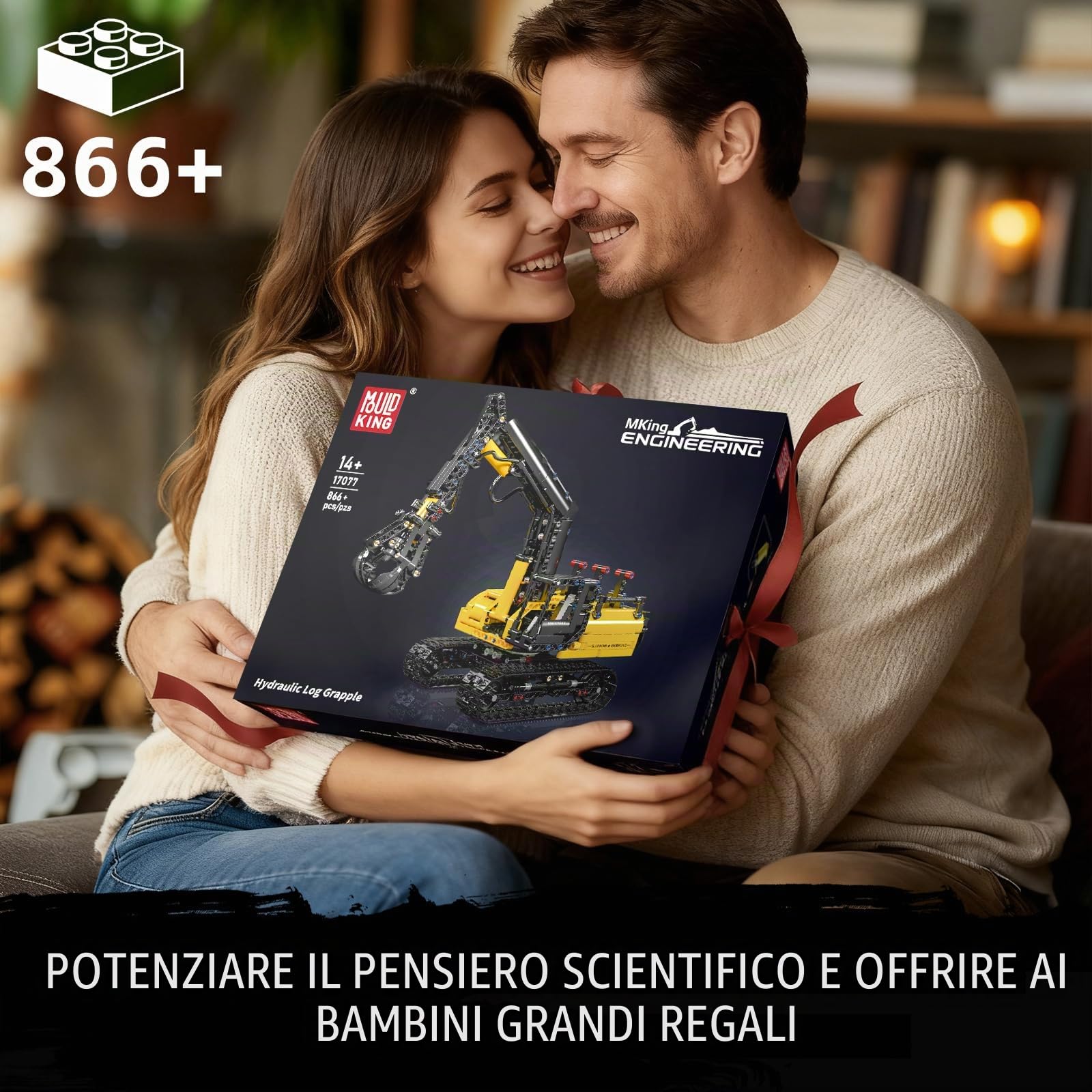 Mould King 17077 Technik Escavatore cingolato, pinza idraulica in legno, escavatore giocattolo per adulti, escavatore a busta, giocattolo educativo meccanico (versione statica)