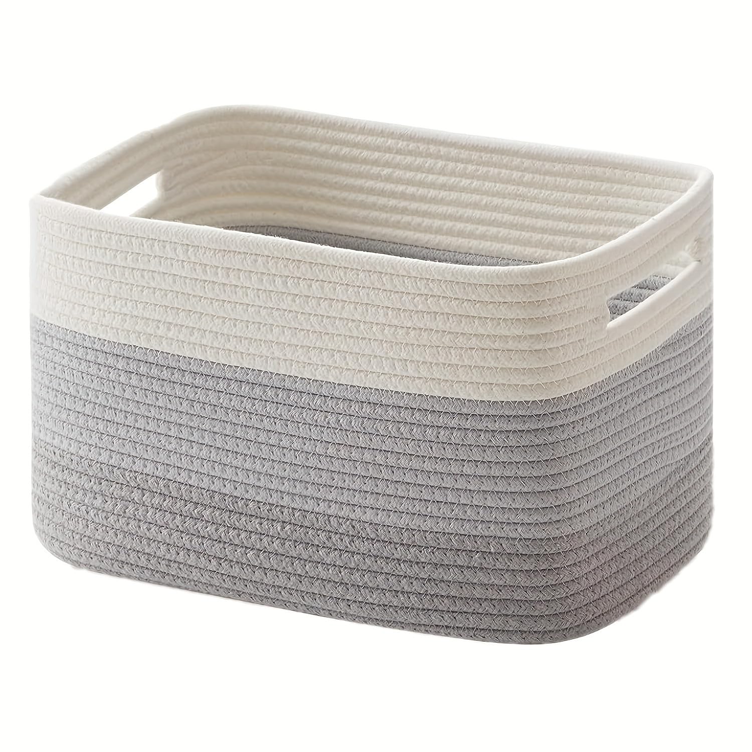 Cesta de almacenamiento de cuerda de algodón con asas cuadradas, cesta de organización para el hogar de varios tamaños para lavandería, juguetes o mantas (55 x 43 x 30 cm, gris)