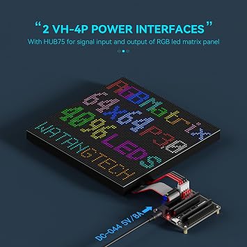 RGB Matrix Adapter for ESP32, HUB75, Dual 5V Input | Drives RGB matrix via HUB75. Dual power: USB-C 5V/4A or DC 5V/8A. Two 5V/4A VH-4P outputs for panels.