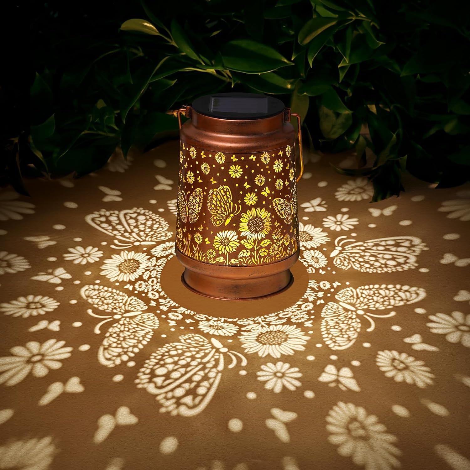 2 Pack Butterfly Solar Lanterns Outdoor Waterproof Sunflower Garden Decor Birthday Gifts for Women Mom Grandma Hanging Solar Lights Metal Lantern Decoration Outside for Porch,Patio,Yard,Backyard