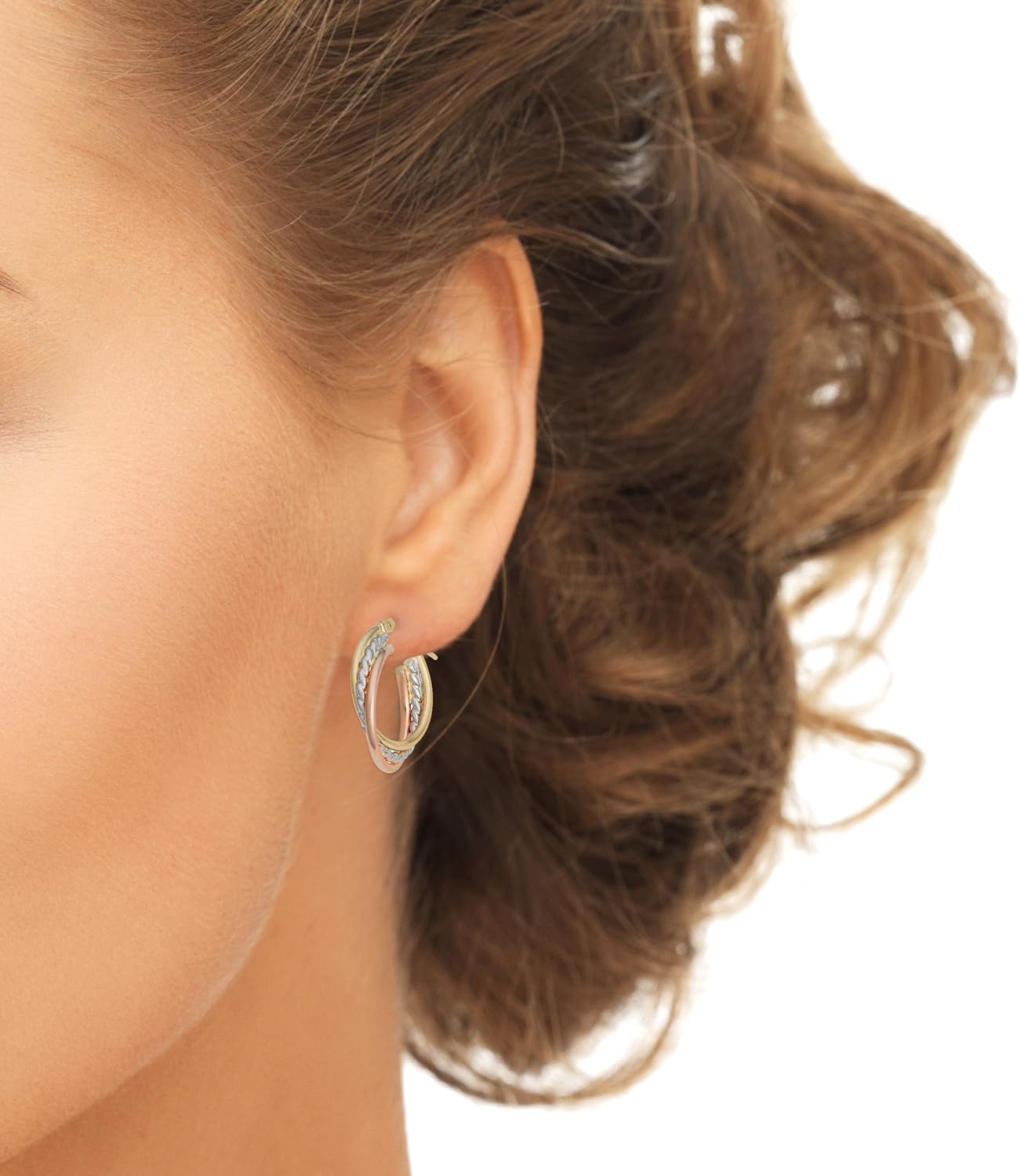 KoolJewelry 14k Tricolor Gold Overlapping Triple Hoop Earrings