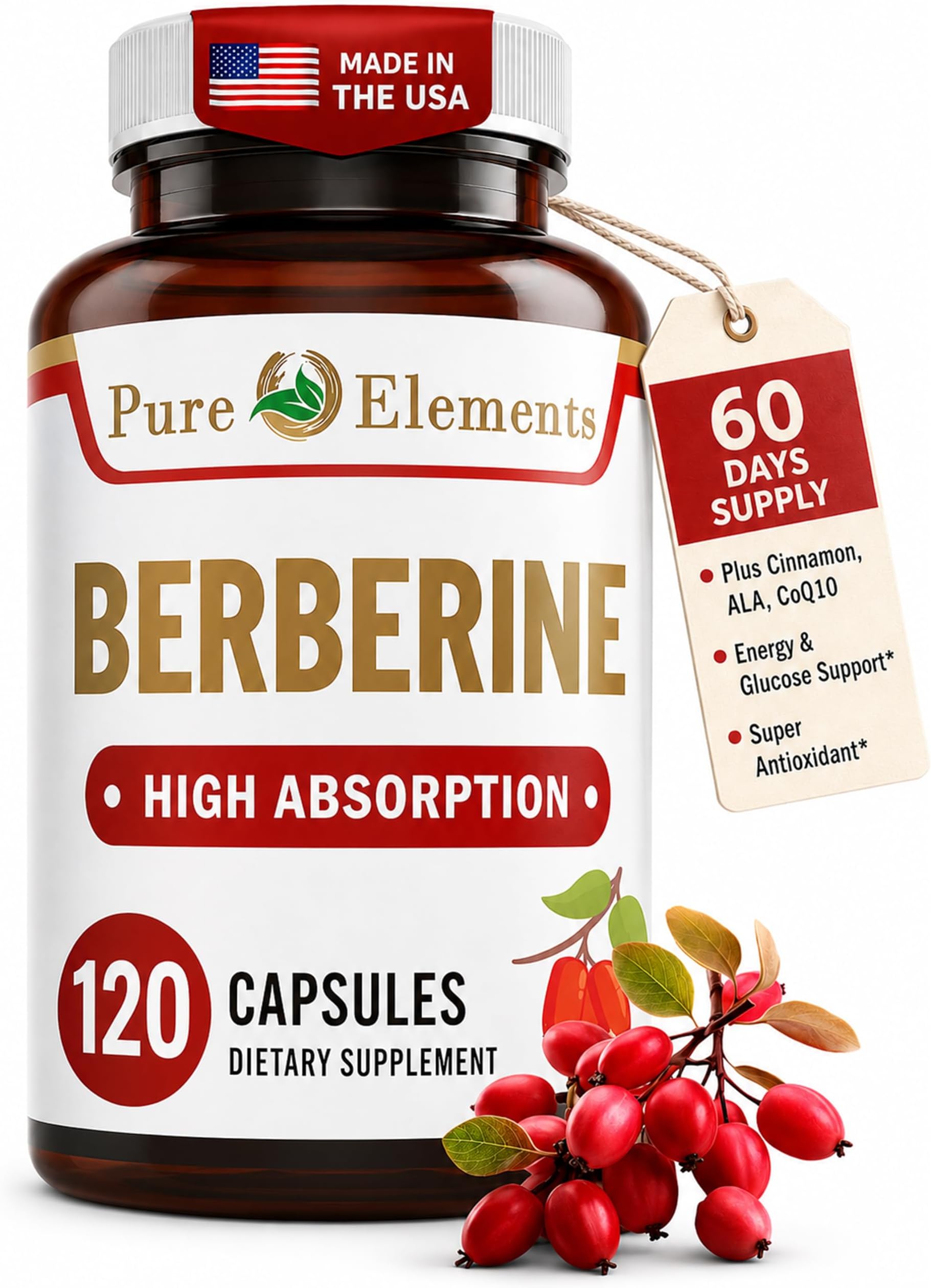 Berberine 500mg Complex with ALA, Coq10, Turmeric, Cinnamon, Bitter Melon, banaba Leaf, Korean Panax, Royal Jelly, and 21 Herbs for Healthy Blood Sugar Support and Immunity-60 Capsule Servings