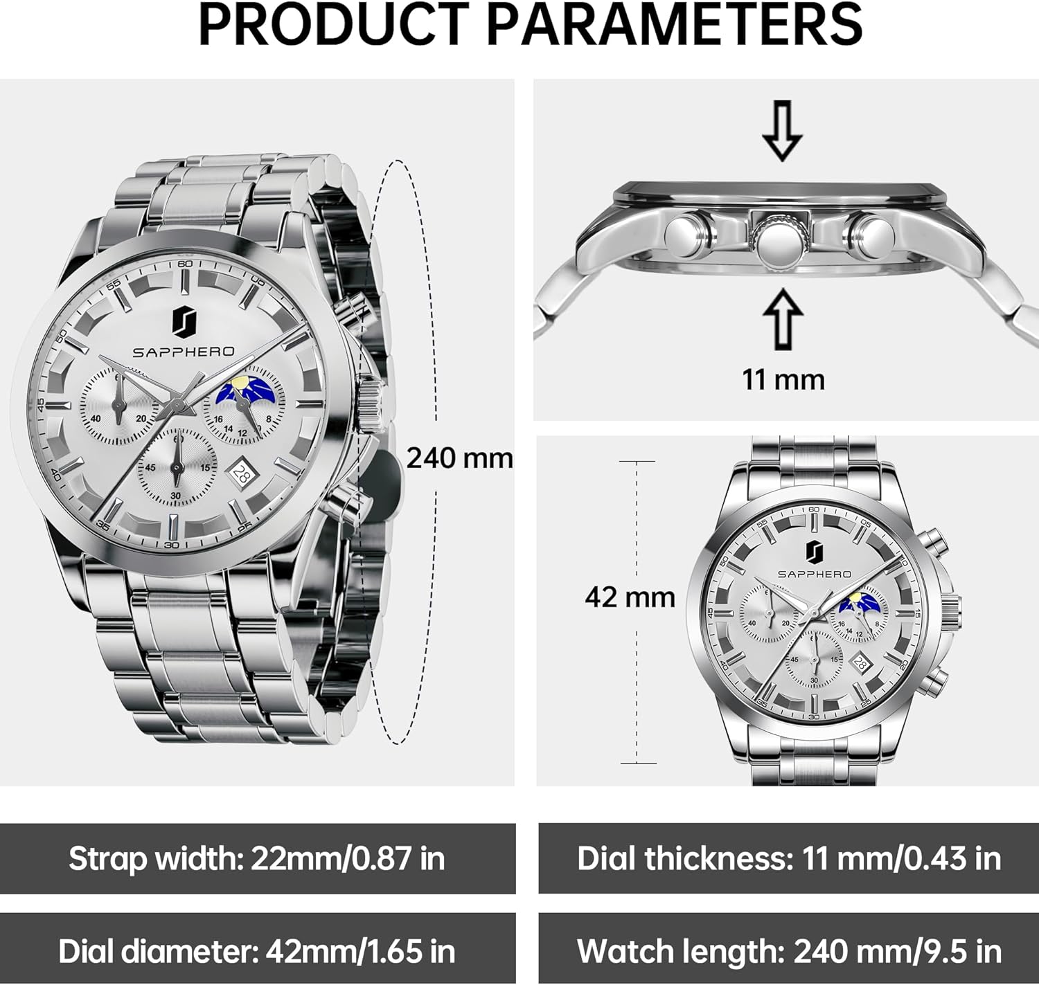 BY BENYAR Mens Watches Analog Quartz Chronograph Waterproof Wrist Watches for Men Fashion Business Work Casual Sport Designer Dress Watch with Calendar Elegant Gifts for Men - Image 5